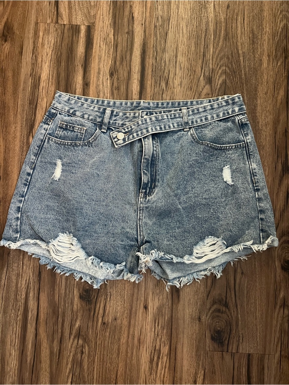 SweatyRocks - High Waist Raw Hem Ripped Denim Jean Shorts with Pockets